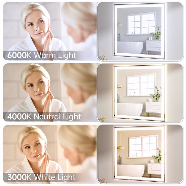 40 * 32 LED Bathroom Mirror LED Mirror Bathroom Mirror with Lights Bedroom LED Vanity Mirror Makeup Mirror Dimmable Anti-Fog Wall Mounted Birthday Gift Room Decor