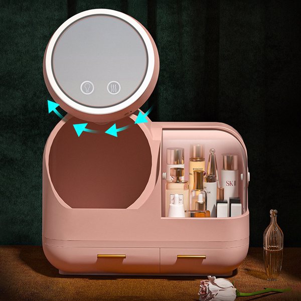  Joybos® Makeup Storage Organizer Box with Led Lighted Mirror Pink