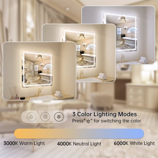 36 * 36 LED Bathroom Mirror LED Mirror Bathroom Mirror with Lights Bedroom LED Vanity Mirror Makeup Mirror Dimmable Anti-Fog Wall Mounted Birthday Gift Room Decor