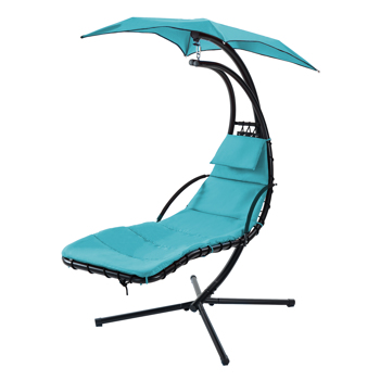 53.15 in. Outdoor Hanging Curved Lounge Chair Steel Hammocks Chaise Swing with Built-In Pillow and Removable Canopy