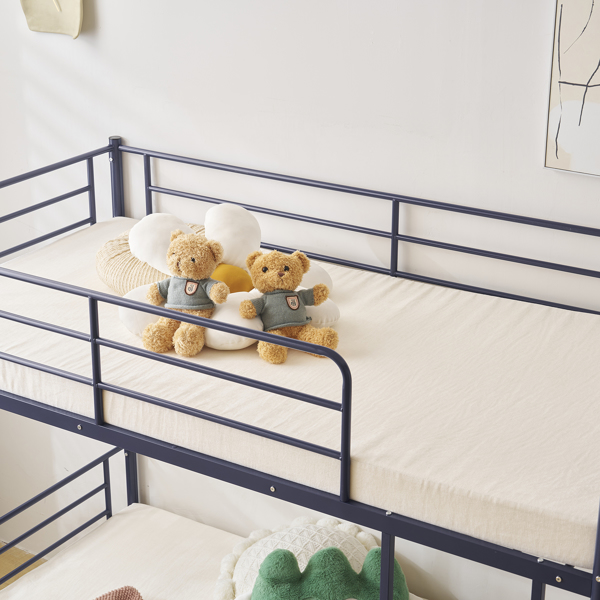 Twin Over Twin Bunk Bed for Kids Teens Adults, Heavy Duty Metal Bunk Bed with Ladder & Full-Length Guard Rail & Storage Space, Blue