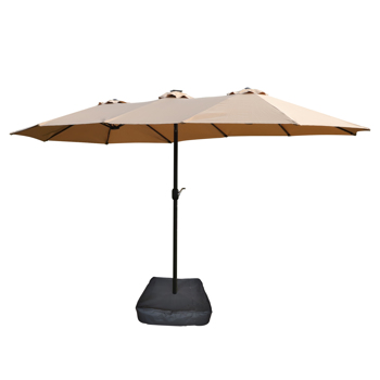 15x9ft Large Double-Sided Rectangular Outdoor Twin Patio Market Umbrella with light and base- taupe