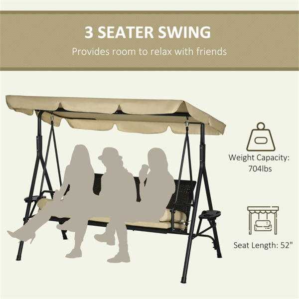 3 seats Outdoor Patio Swing Chair (Swiship ship)（ Prohibited by WalMart ）