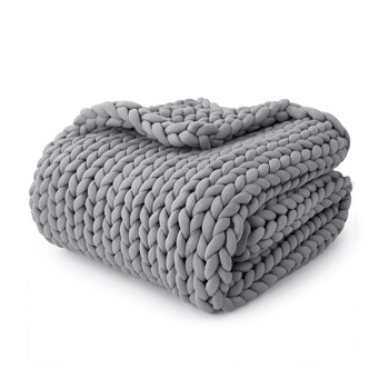 Knitted Weighted Blanket for Adults, Cooling Weighted Blanket, Chunky Knit Weighted Throw Blanket for Sleep, Breathable and Soft