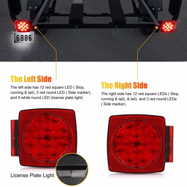 1 Pair Rear LED Submersible Square Trailer Tail Lights Kit Boat Truck Waterproof