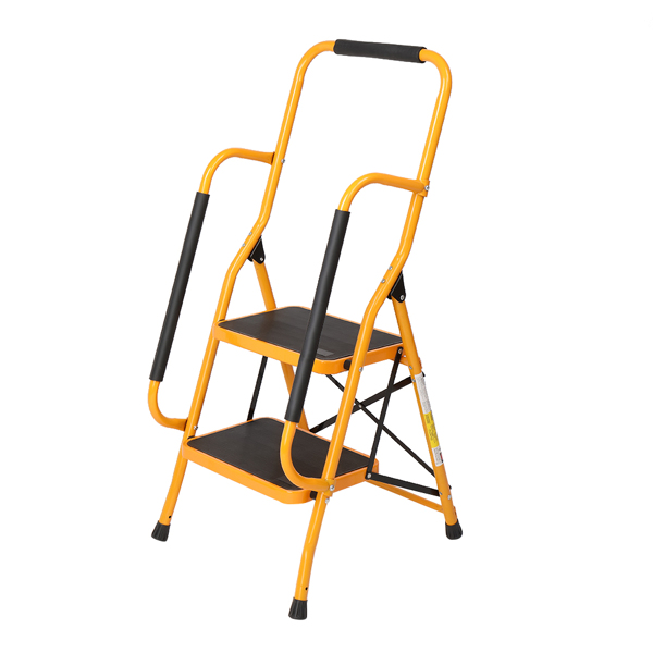 Iron 2-step ladder with handrails ginger