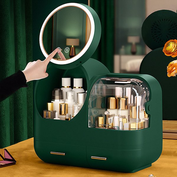 Joybos® Makeup Storage Organizer Box with Led Lighted Mirror