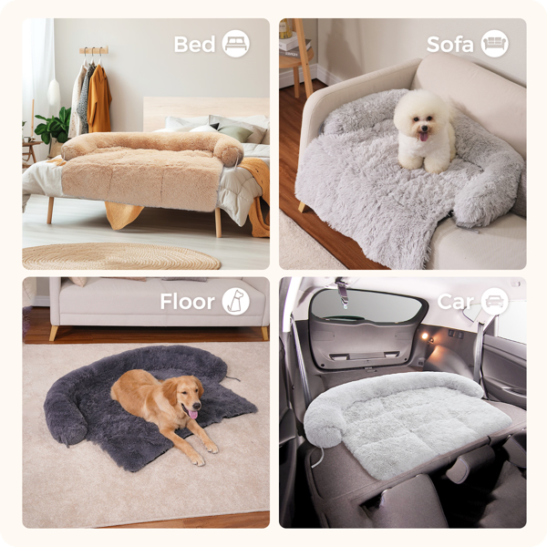  Dog Bed Large Sized Dog, Fluffy Dog Bed Couch Cover, Calming Large Dog Bed, Washable Dog Mat for Furniture Protector,Perfect for Small, Medium and Large Dogs and Cats ，Beige