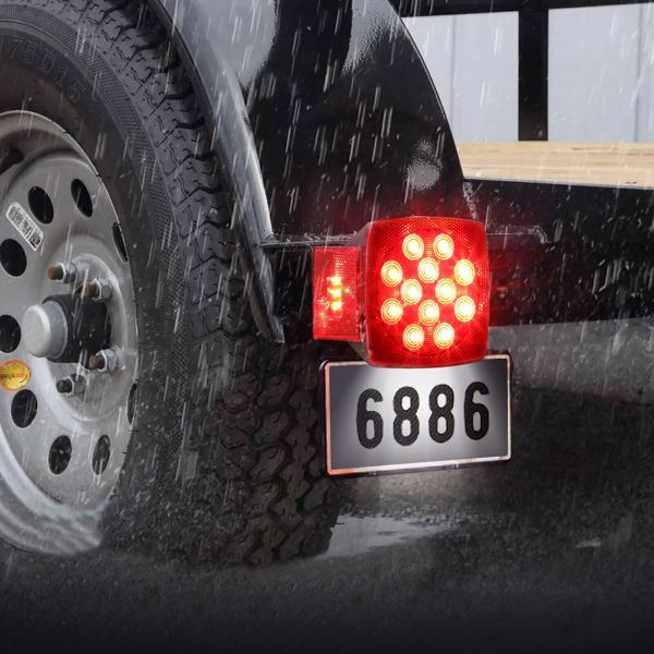 1 Pair Rear LED Submersible Square Trailer Tail Lights Kit Boat Truck Waterproof