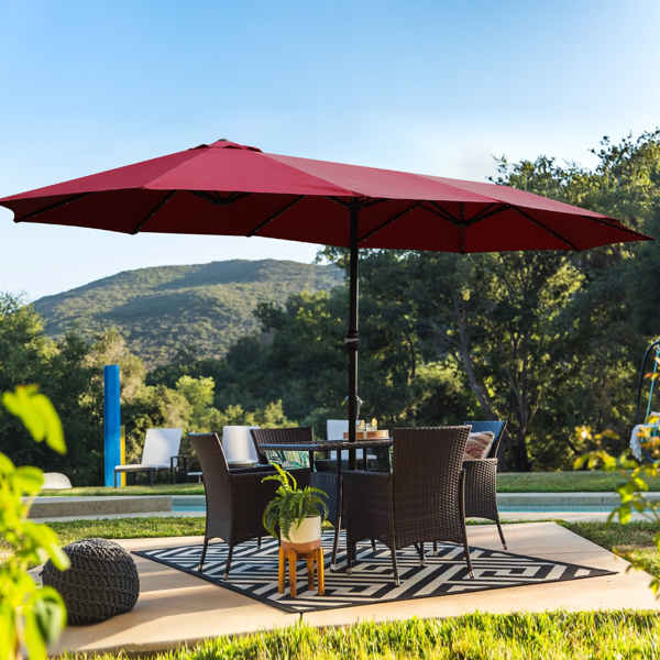 15x9ft Large Double-Sided Rectangular Outdoor Twin Patio Market Umbrella with light and base- red [Sale to Temu is Banned.Weekend can not be shipped, order with caution]