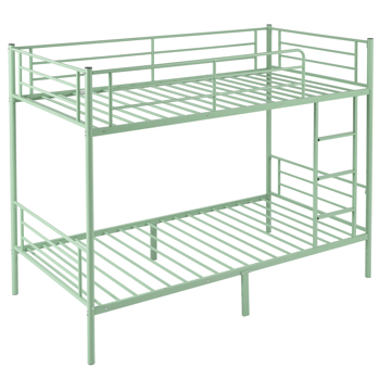 Twin Over Twin Bunk Bed for Kids Teens Adults, Heavy Duty Metal Bunk Bed with Ladder & Full-Length Guard Rail & Storage Space, cyan