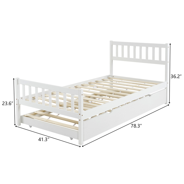 Single bunk bed with drag bed white twin wooden bed pine particle board drag bed