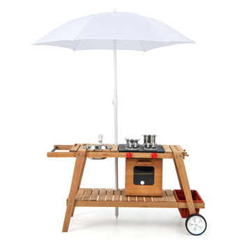 Play House Toy,Wooden Play Cart，Game Car with Sun Proof Umbrella