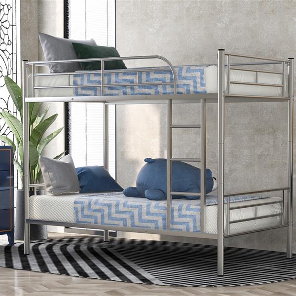 Twin Over Twin Metal Bunk Bed (Silver)