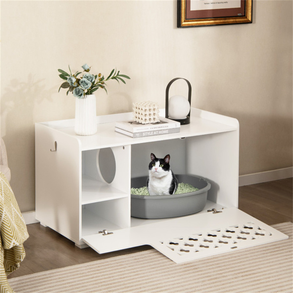 Cat Litter Box Enclosure，Entrance Shoe Stool with Removable Cushion and Front Open Door