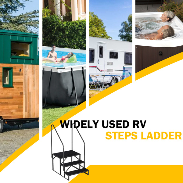 3 Step Ladder with Handrail, Swimming Pool Ladder Above Ground, 660 lb Load Capacity RV Steps with Anti-Slip Panel, Mobile Home Stairs for Reaching and Getting High, with 2 Handrails