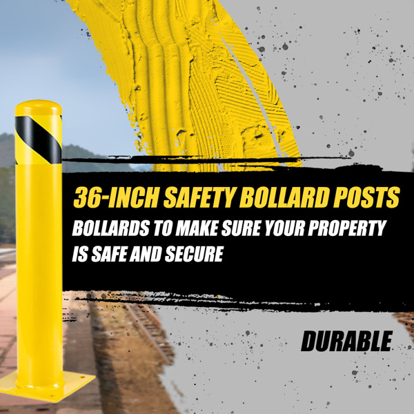 Safety Bollard Post, 91cm Height Steel Bollards, 9cm Diameter Parking Bollard, Yellow Powder Coated Safety Parking Barrier Post, for Traffic Sensitive Areas, 3PCS 