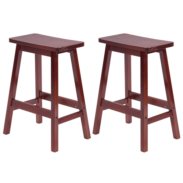 2pcs Pine Wood Saddle Seat Bar Stool Brown