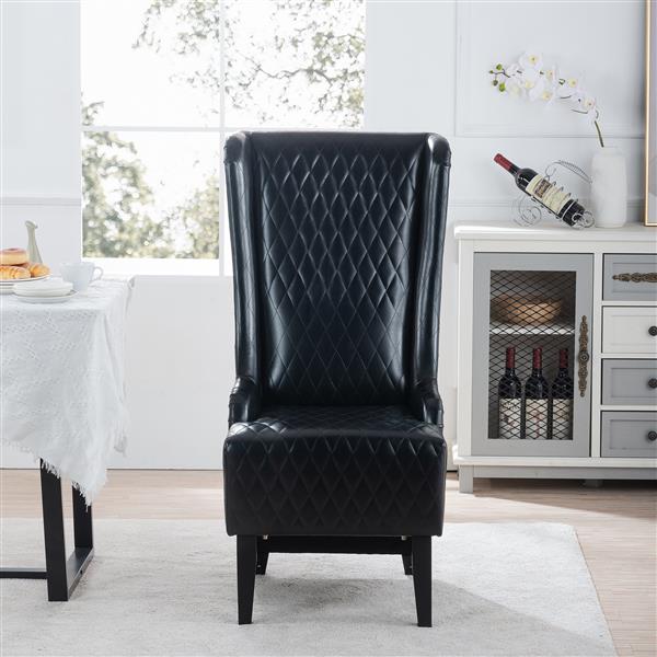 23.03" Wide Faux Leather High-Back  Comfy High Wingback Chair, Living Room Chair with Soft Padded & Wooden Legs, Modern Side Chair for Living Room, Bedroom, Black