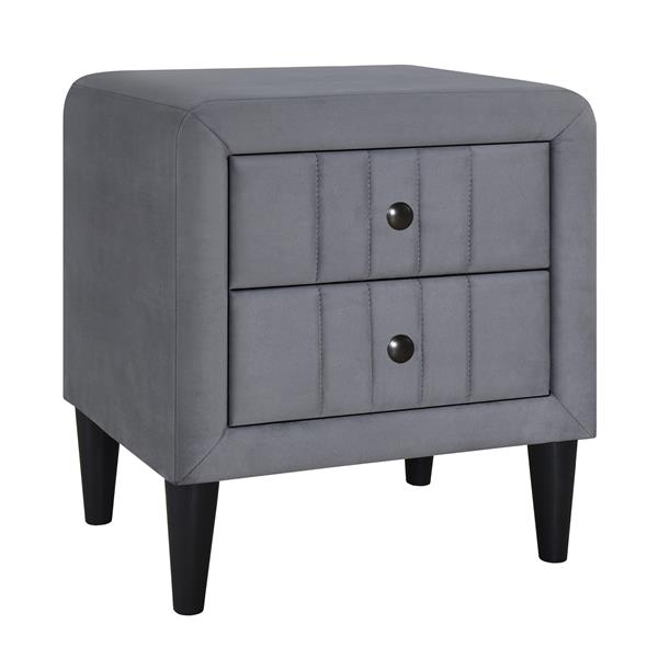 Upholstered Wooden Nightstand with 2 Drawers,Fully Assembled Except Legs and Handles,Velvet Bedside Table-Gray