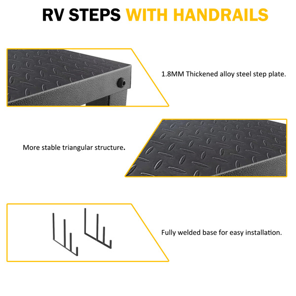 3 Step Ladder with Handrail, Swimming Pool Ladder Above Ground, 660 lb Load Capacity RV Steps with Anti-Slip Panel, Mobile Home Stairs for Reaching and Getting High