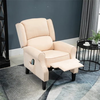 Cream White Recliner Chair. Wingback Single Sofa with Vibration Massage, Heat, Push Back