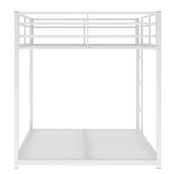 Full over Full Metal Bunk Bed, Low Bunk Bed with Ladder, White