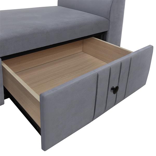 Upholstered Wooden Storage Bench with 2 Drawers For Bedroom,Fully Assembled Except Legs and Handles,Gray