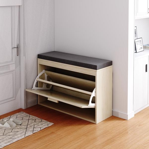 Rattan Shoe Rack, Hallway Shoe Bench, Shoe Cabinet with Flip-Drawer and Seat Cushion