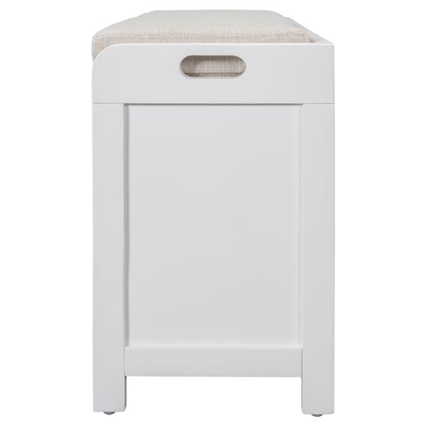 Storage Bench with Removable Basket and 2 Drawers, Fully Assembled Shoe Bench with Removable Cushion (White)