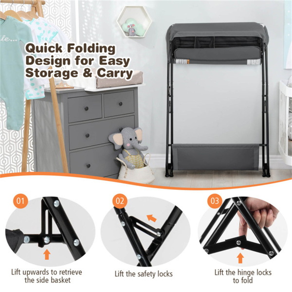 Gray Baby Storage Foldable Diaper Changing Table