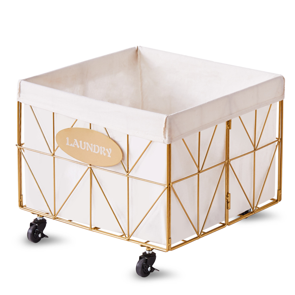 Wimarsbon Laundry Baskets,Collapsible Laundry Basket with Wheels,Removable Lined for Easy Cleaning Storage Basket,Sturdy Metal Frame for Clothes Storage for Living Room (65L-LE-Gold)