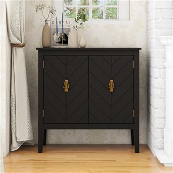 2 Door Wooden Cabinets, Black Wood Cabinet Vintage  Style Sideboard for Living Room Dining Room Office