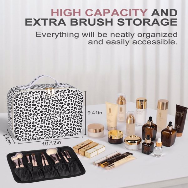 Travel Makeup Bag With Light Up Mirror, With 2X3X Magnifying Mirror And Adjustable Partitions, Portable Makeup Storage Box With 3 Color Lights For Cosmetics, Make-up Accessories, Leopard