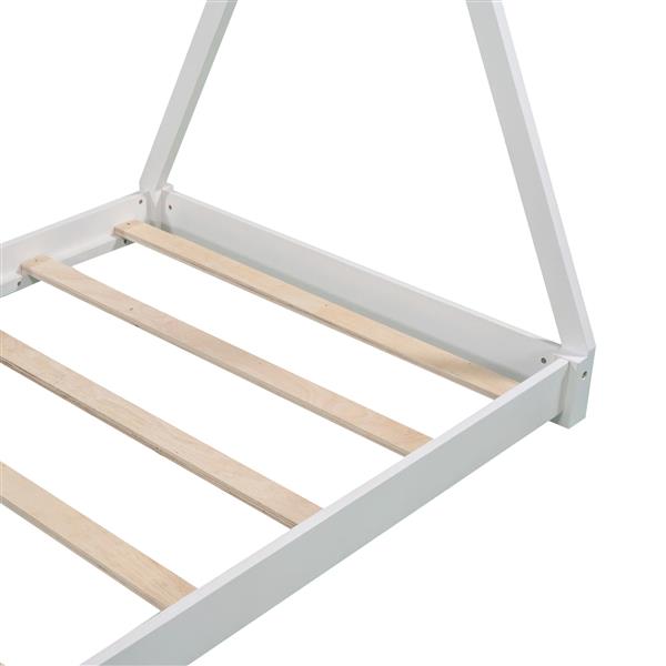 Twin Size House Platform Bed with Triangle tructure,White