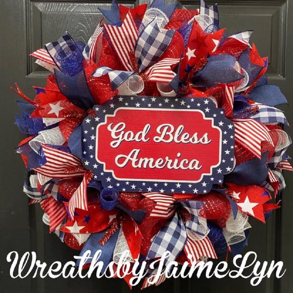 July 4th Wreath Patriotic American Wreath God Bless America, Red White Blue Flower Front Door Wreath, Memorial Day Independence Day, 4Pcs 