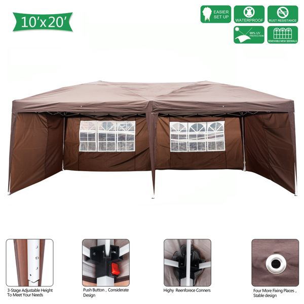 3 x 6m Two Windows Practical Waterproof Folding Tent Dark Coffee  Folding Tent