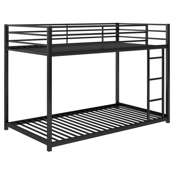 Twin over Twin Metal Bunk Bed, Low Bunk Bed with Ladder, Black