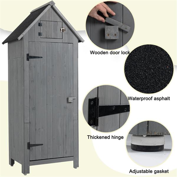 30.3"L X 21.3"W X 70.5"H Outdoor Storage Cabinet Tool Shed Wooden Garden Shed  Gray