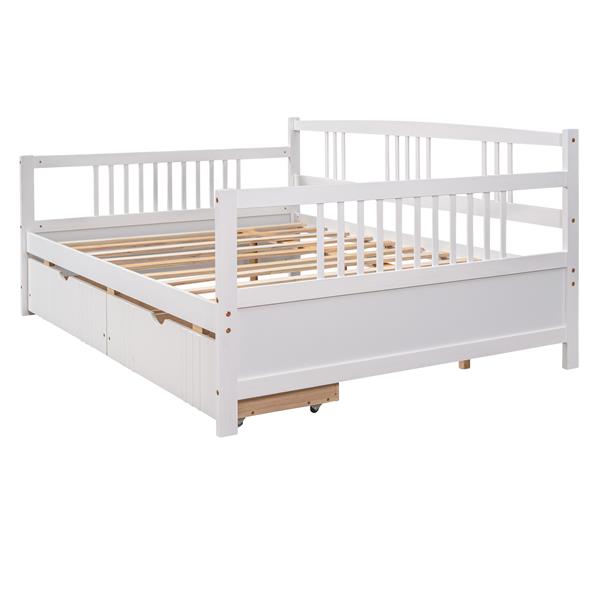 Full Size Daybed Wood Bed with Two Drawers,White