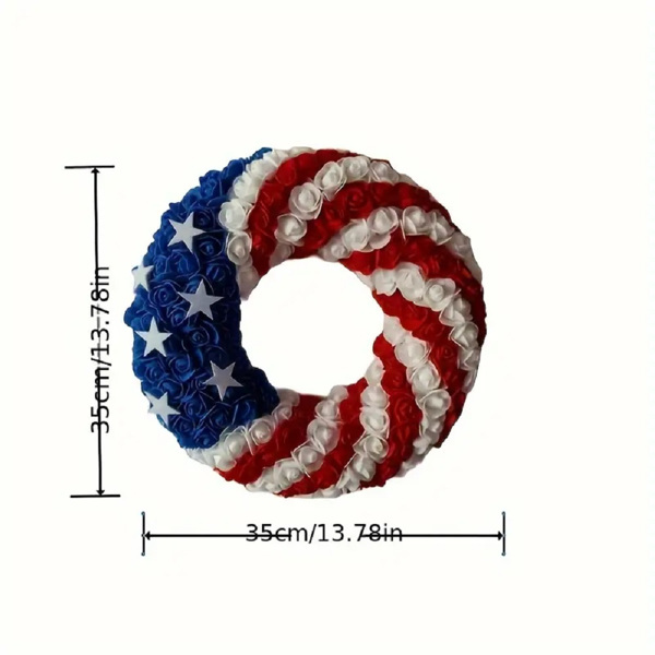 13Inch Patriotic Roses Wreath, 4th of July Summer Soft Touch Foam Roses Wreath for The Front Door, Memorial Day Artificial Flowers Wreath for Indoor and outdoor, 2Pcs