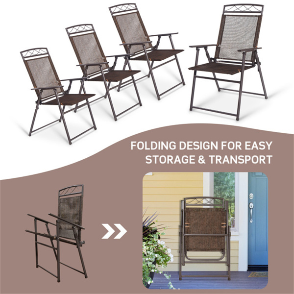 4pcs Patio Folding Sling Chairs Camping Chair,Steel,Coffee Color