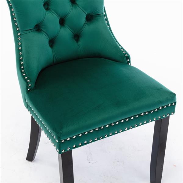 Modern, High-end Tufted Solid Wood Contemporary Velvet Upholstered Dining Chair with Wood Legs Nailhead Trim 2-Pcs Set,Green