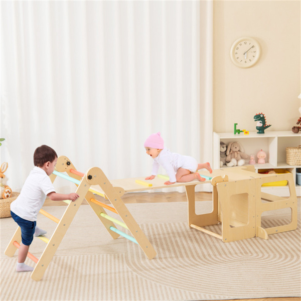 Wooden Children Climbing Toy Connected Table and Chair Set