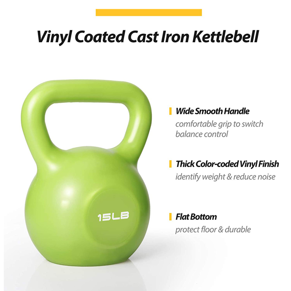 Kettlebell Sets, Strength Training Kettlebells Weight Set for Women, Vinyl Coated Kettle Bell for Home Gym Workout Weight Lifting Equipment, Comfortable Grip Wide Handle Weights 15lbs