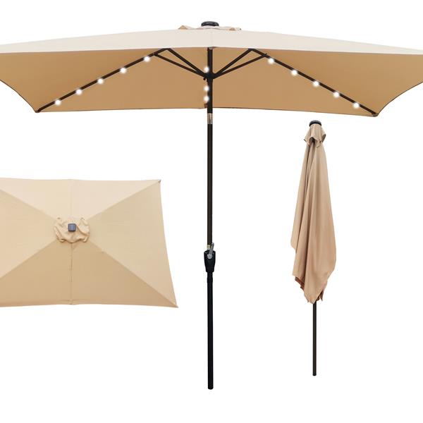 10 x 6.5t Rectangular Patio Solar LED Lighted Outdoor Market Umbrellas  with Crank and Push Button Tilt for Garden Shade Swimming Poo