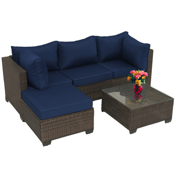 Patio Furniture Set 5 Pieces Wicker Outdoor Conversation Set All-Weather Sectional Patio Sofa with Water Resistant Thick Cushions and Coffee Table