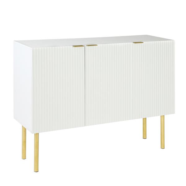 Modern Simple & Luxury Style Sideboard Particle Board & MDF Board Cabinet with Gold Metal Legs & Handles, Adjustable Shelves for Living Room, Dining Room (White)