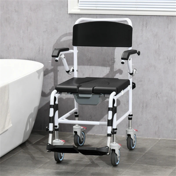 Bathroom Wheelchair，Commode Wheelchair, Rolling Shower Wheelchair with 4 Castor Wheels