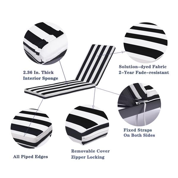 1PCSOutdoor Lounge Chair Cushion Replacement Patio Funiture Seat Cushion Chaise Lounge Cushion-Black/white stripe